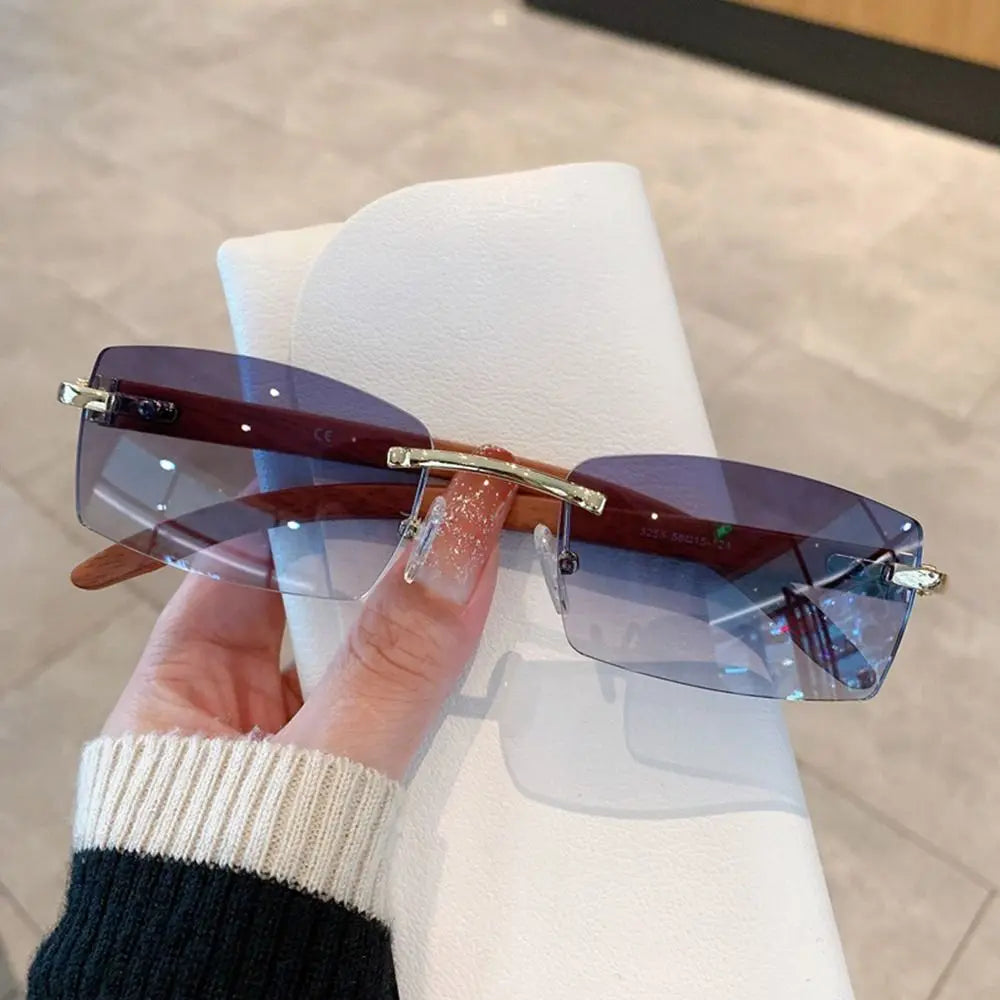 Trendy Rectangle  Rimless Punk Sunglasses UV400