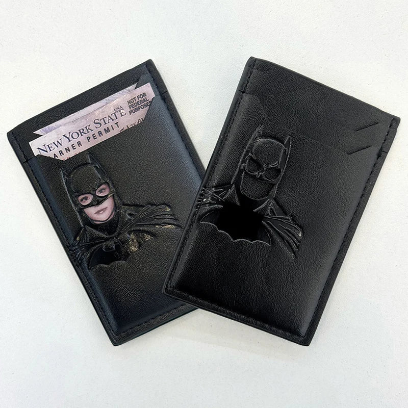 Personalized Leather Bat Mask Card Holder Wallet (Superhero Style)