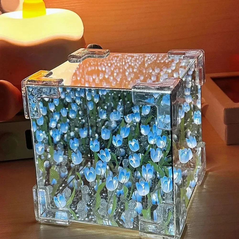 Tulip Mirror Cube Lamp Simulation Flower