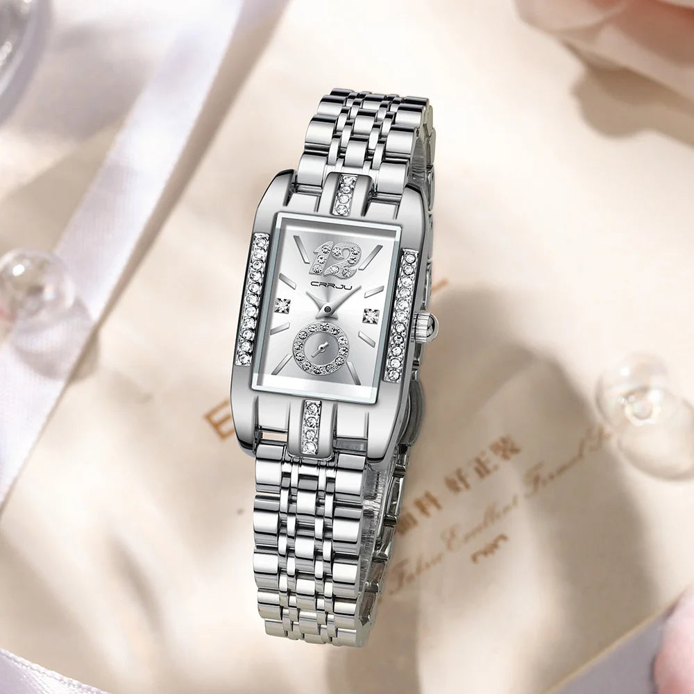 CRRJU Luxury Rectangle Womens Waterproof Watches