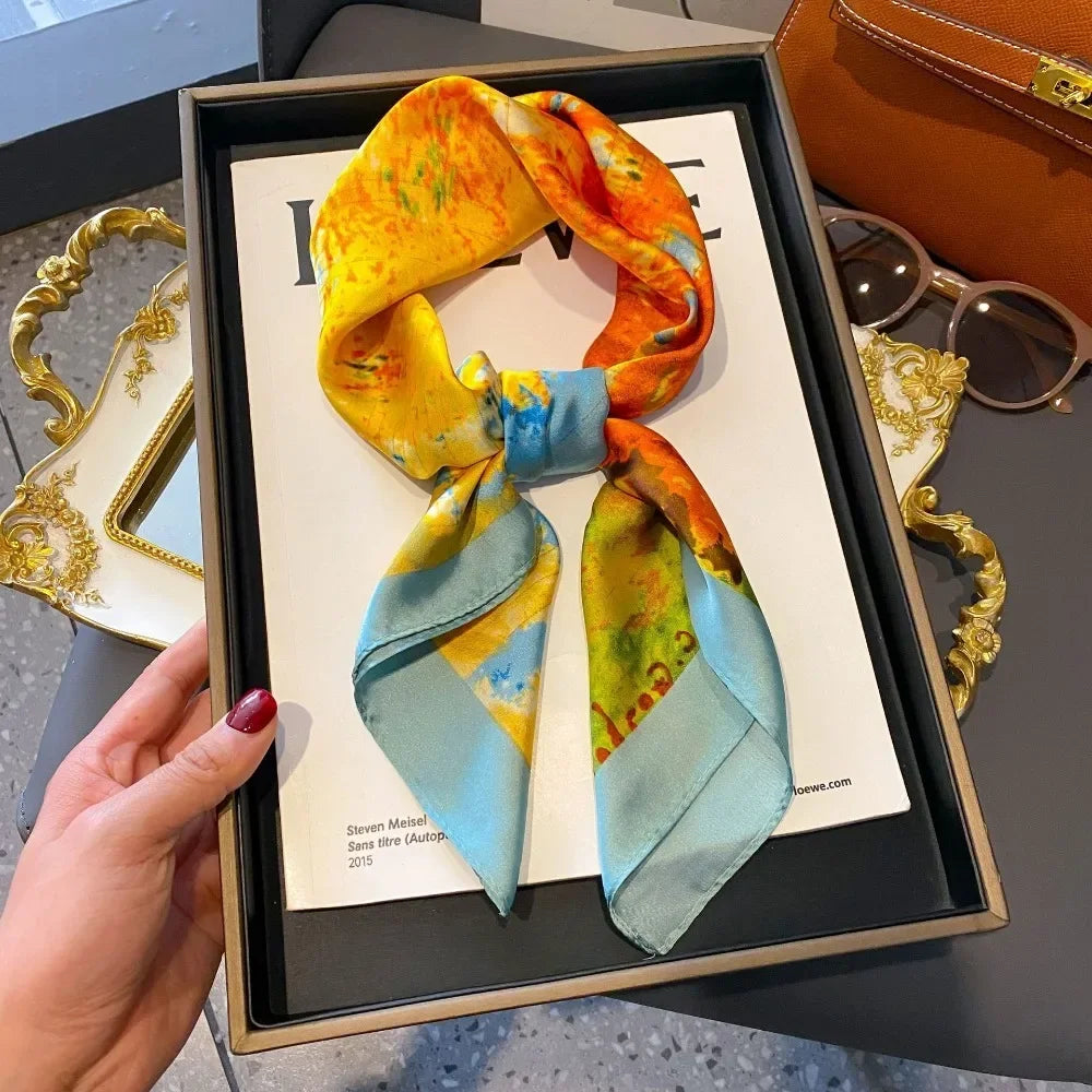 Fashion 70cm  Square Scarf Women Satin Hair Bandana