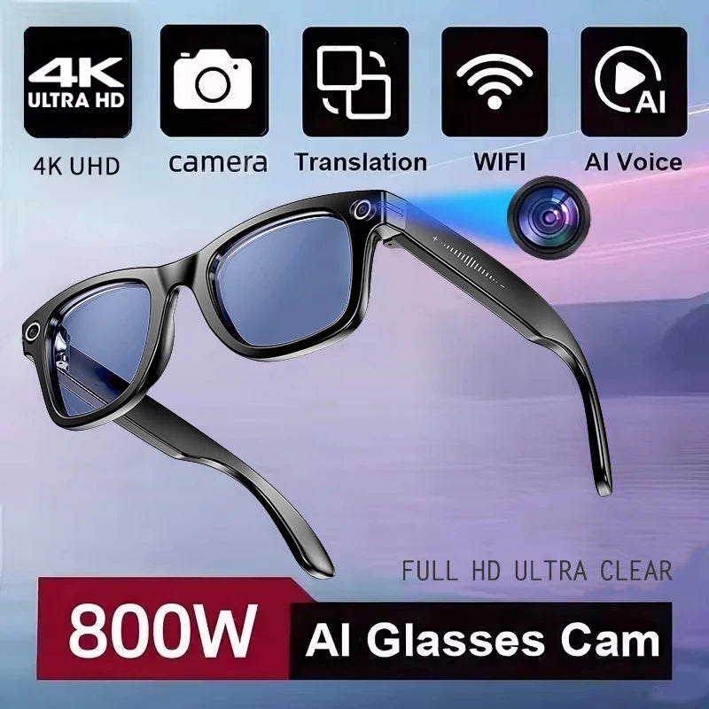 800W AI Camera Smart Glasses – Translation, Photo/Video, Waterproof, Calls, Color-Changing