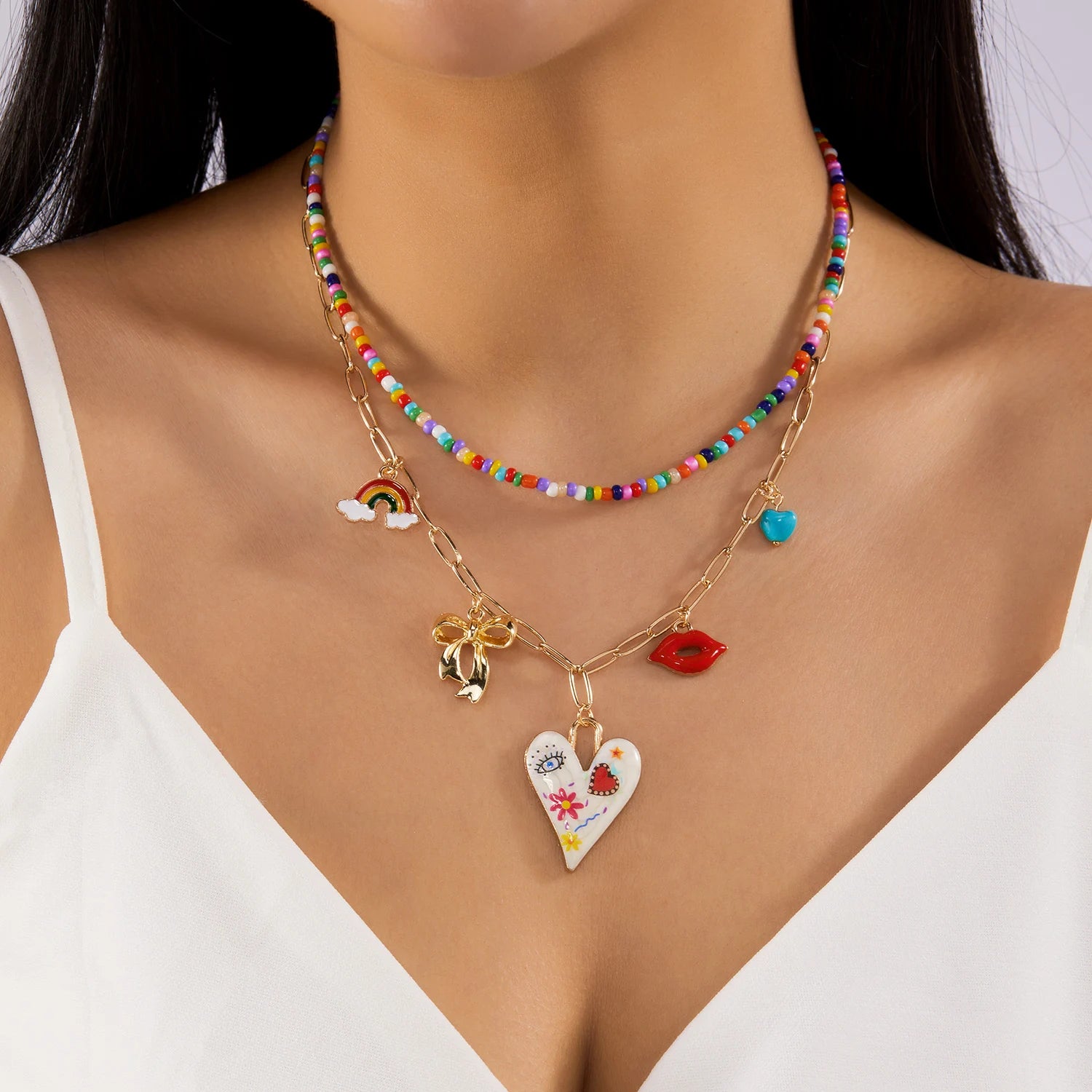 Trendy Red Fruit Cherry Pearl Necklace For Women