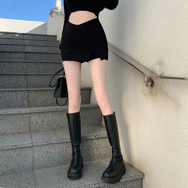 Black High-Waist Split Mini Skirt (Sexy Club & Streetwear Style)