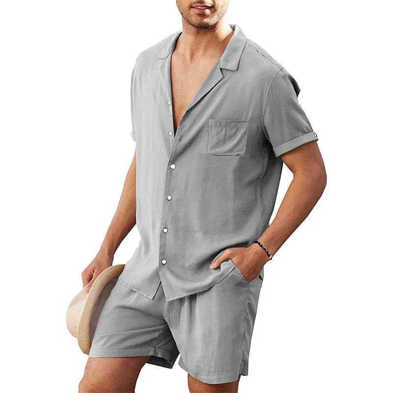 Cotton Linen Shirt Set Men's Casual 2-Piece Suit