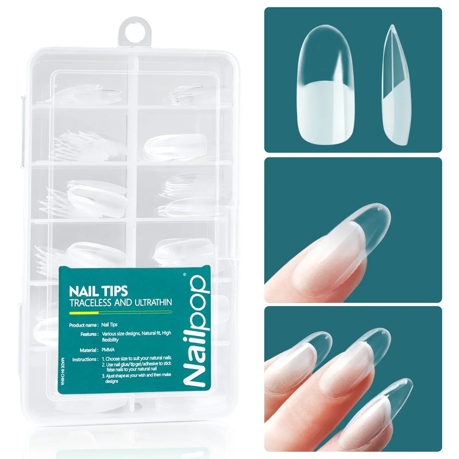 Nailpop 120pcs/box Gel X Nail Tips Medium Short Almond Shape