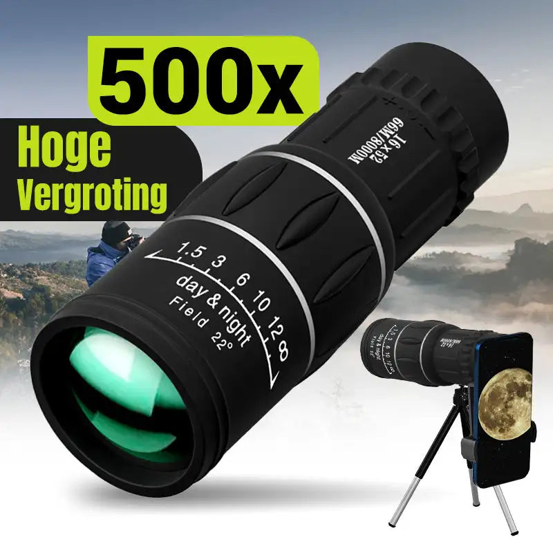 16x52 Monocular Telescope High-Power Dual Focus Optical Zoom