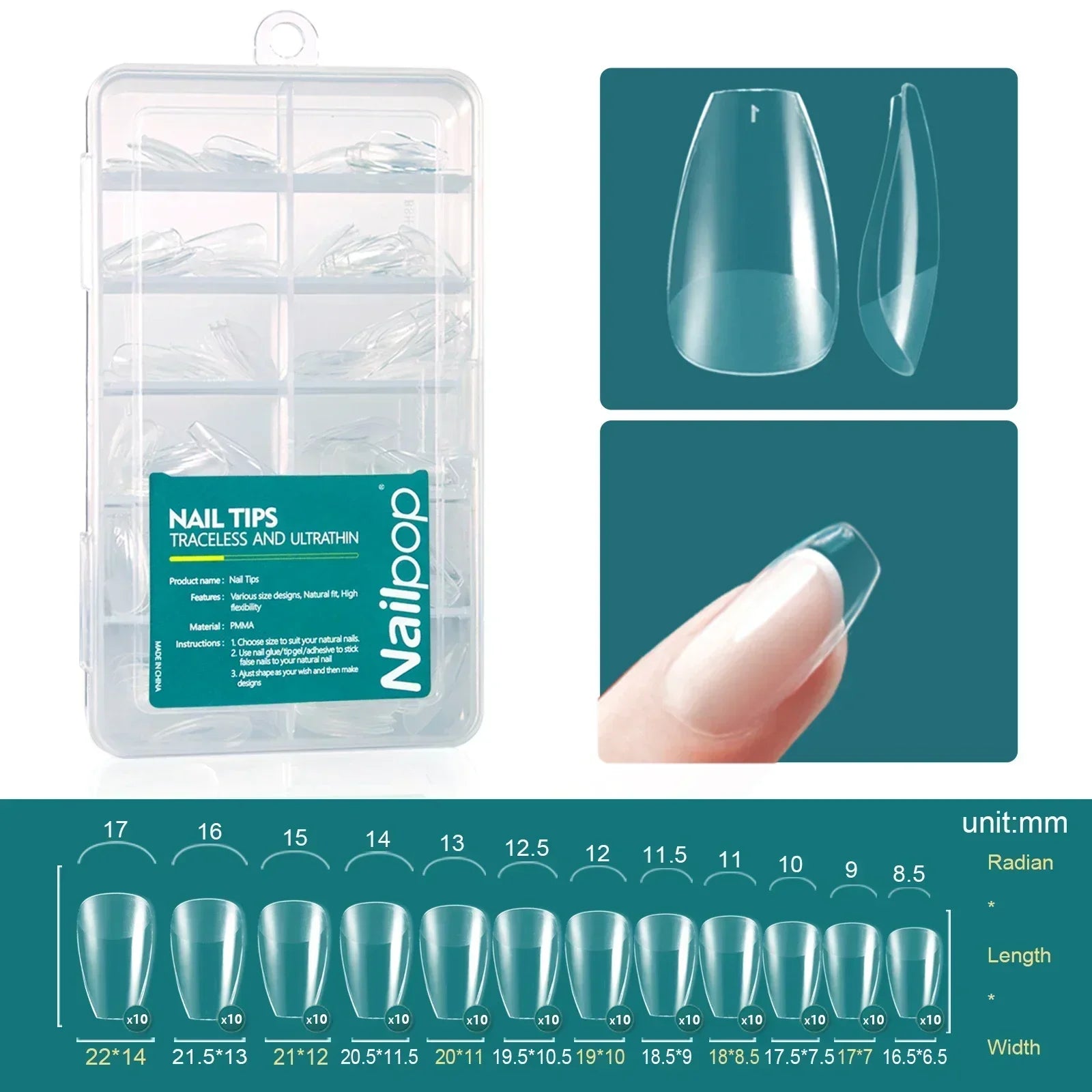 Nailpop 120pcs/box Gel X Nail Tips Medium Short Almond Shape