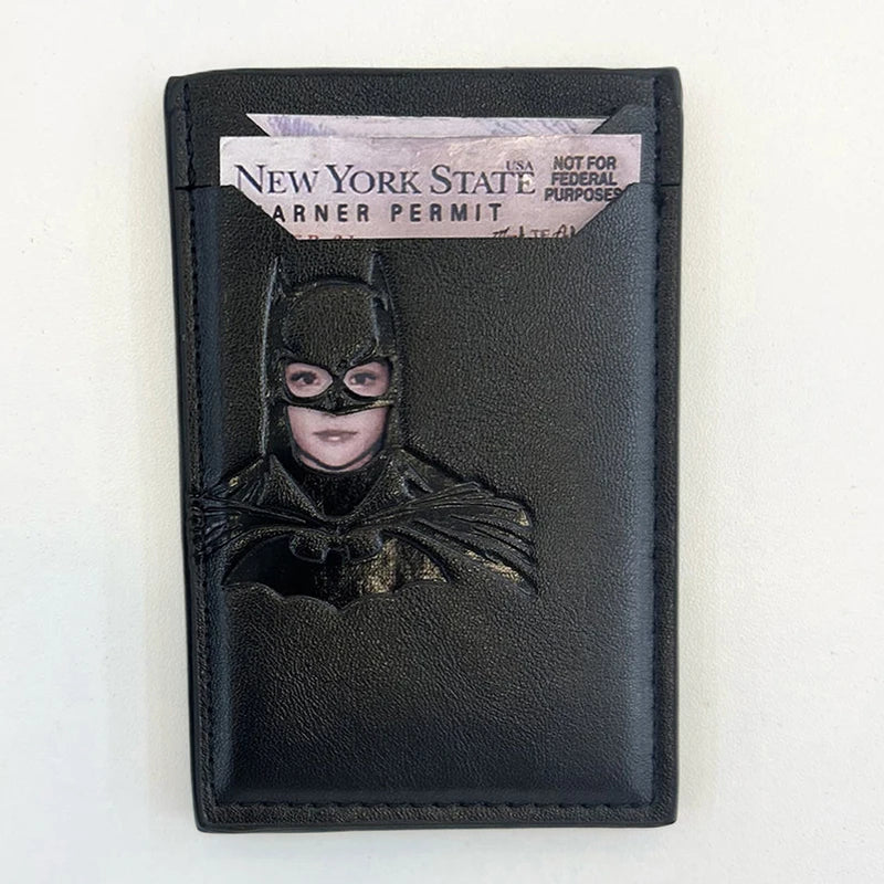 Personalized Leather Bat Mask Card Holder Wallet (Superhero Style)