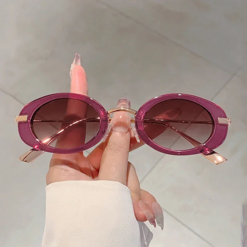 Trendy Luxury Designer Small Oval Frame Women's Sunglasses