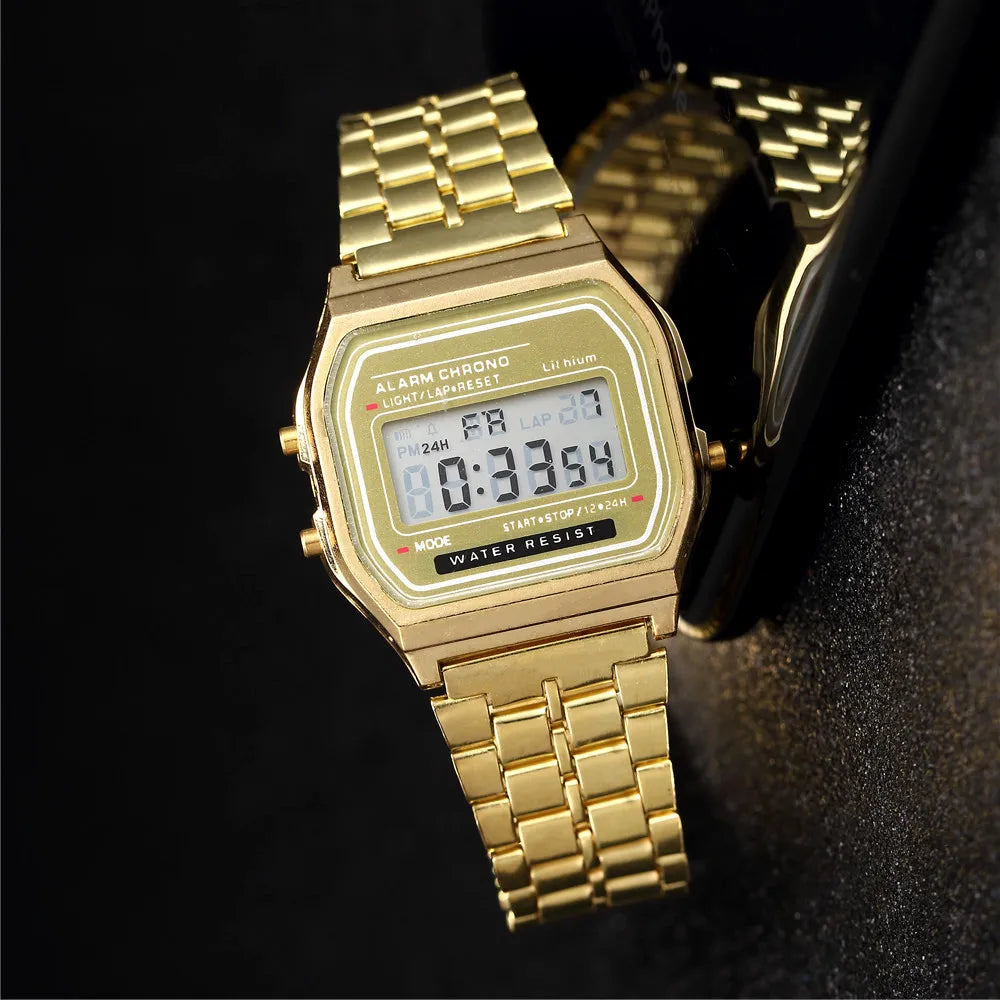 Elegant Unisex Digital Watch Gold/Silver Stainless Steel