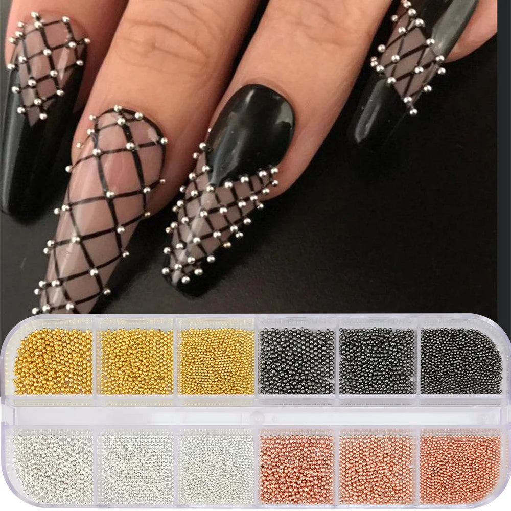 1 Box Half Round Flatback Nail Rhinestones Multi Size Gold& Silver