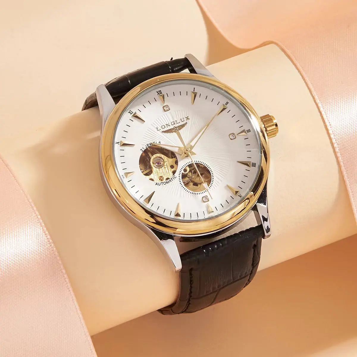 LONGLUX elegant style automatic mens waterproof watch