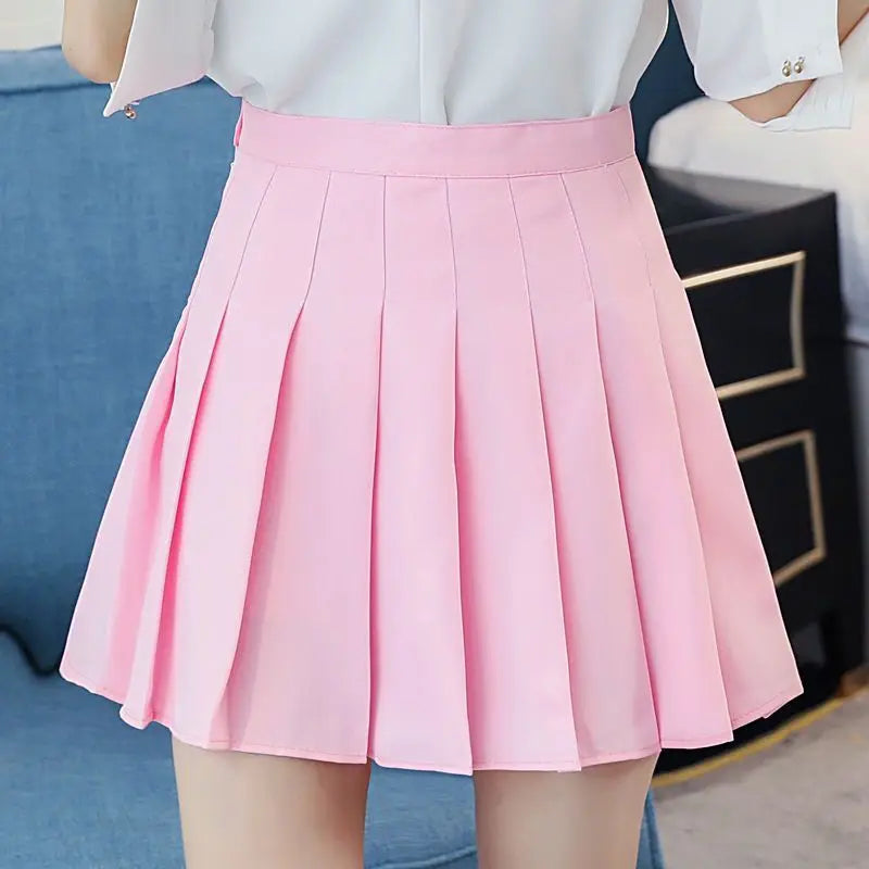 Kawaii Pink Plaid Pleated Mini Skirt (High-Waist Japanese School Style)
