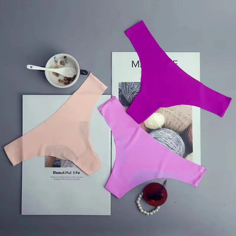 3PCS Women's Panties Ice Silk Underwear