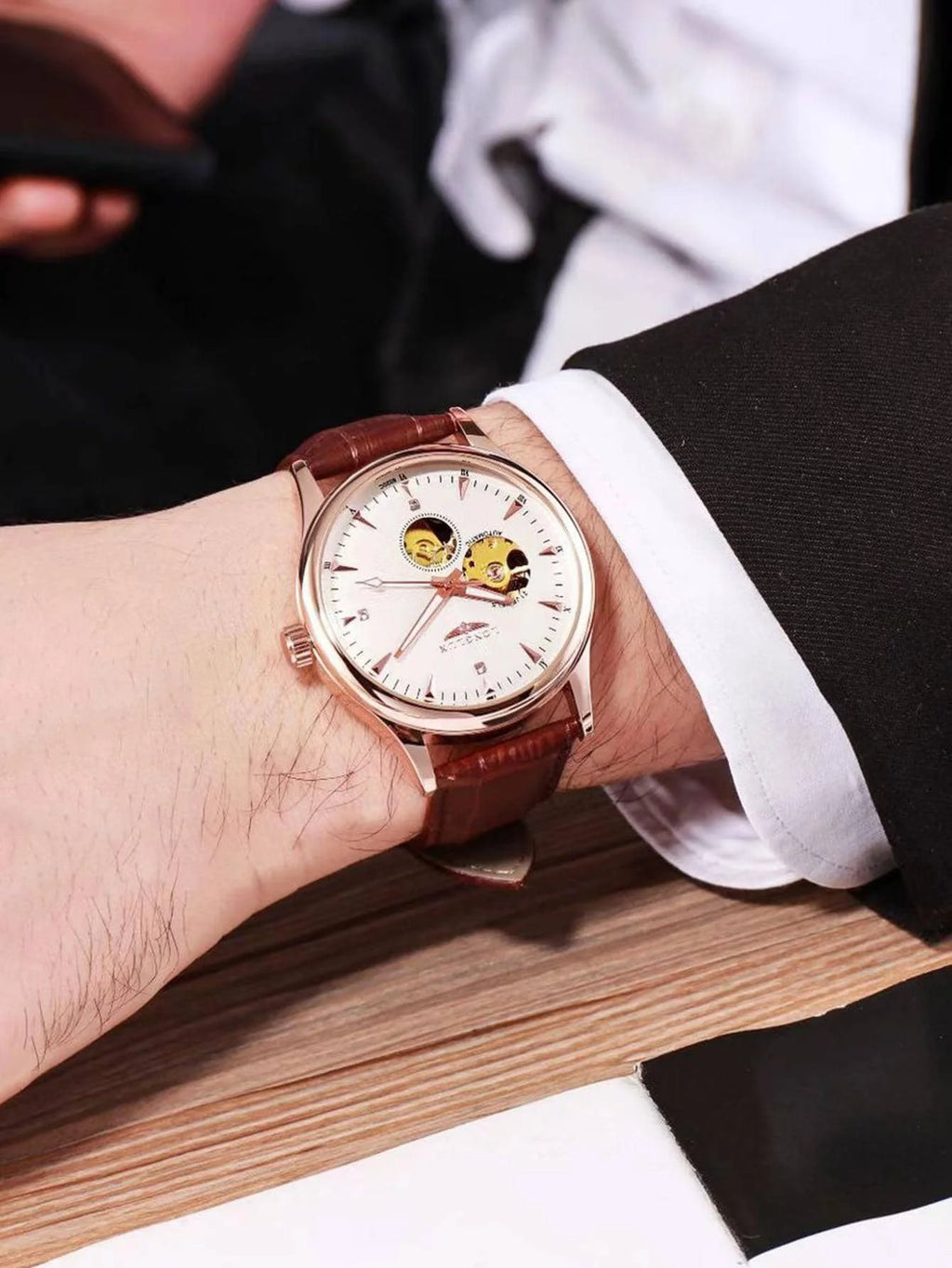 LONGLUX elegant style automatic mens waterproof watch