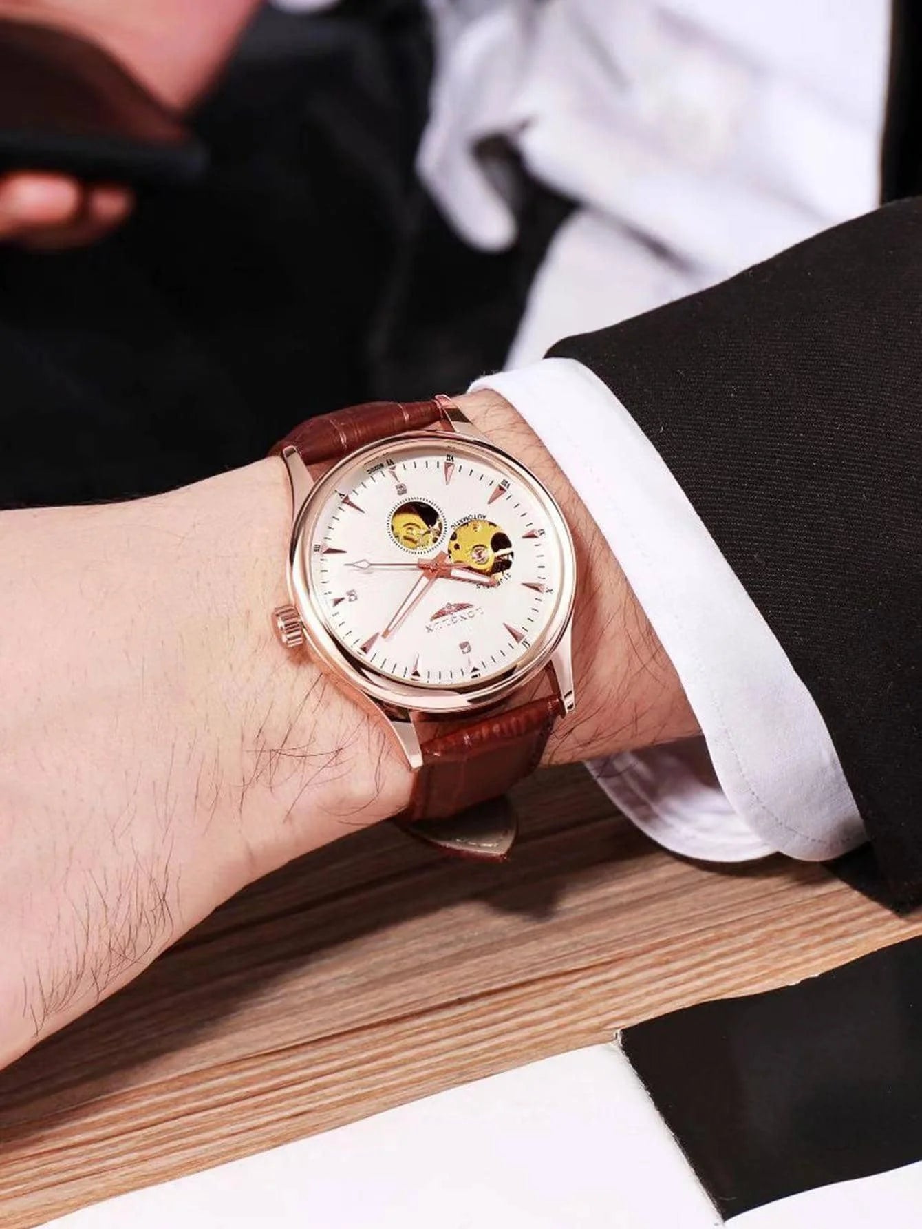 LONGLUX elegant style automatic mens waterproof watch