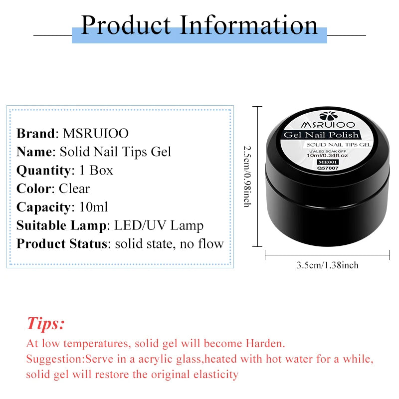 MSRUIOO 10ml Clear Solid Nail Tips Gel