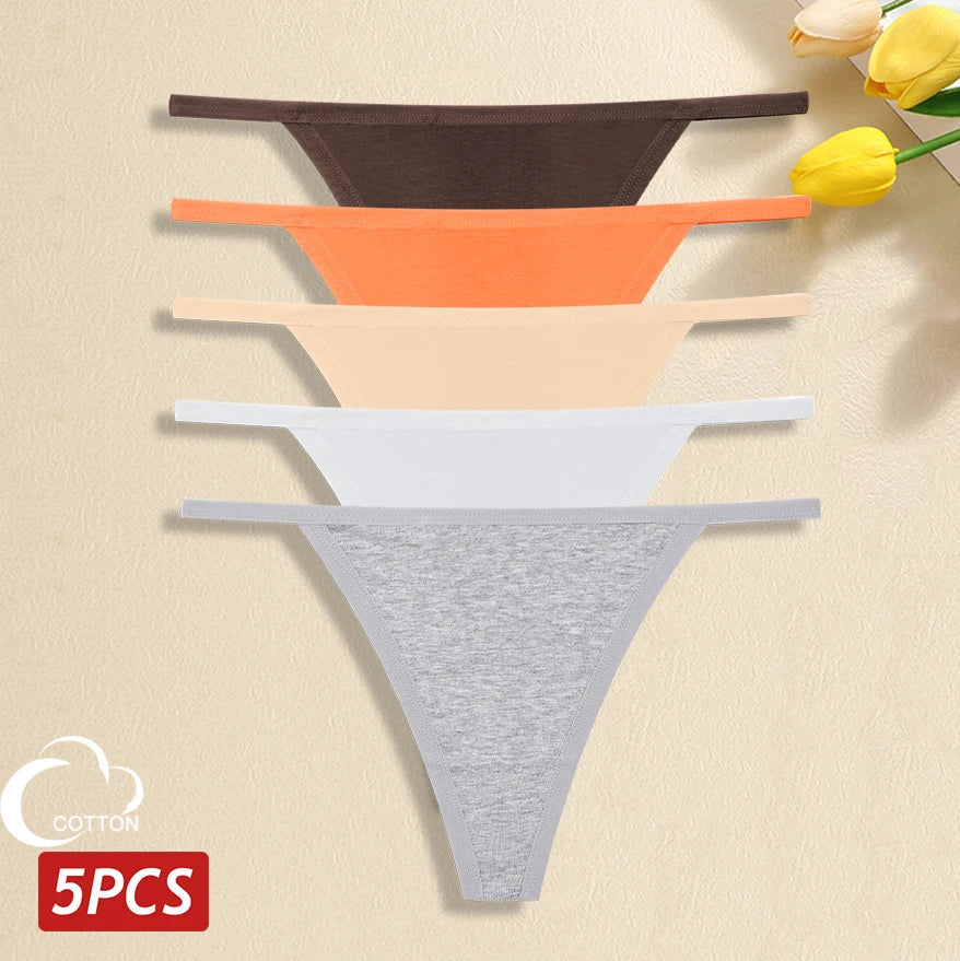 5-Pack Women’s Cotton Thong Panties – Low Waist Breathable Lingerie