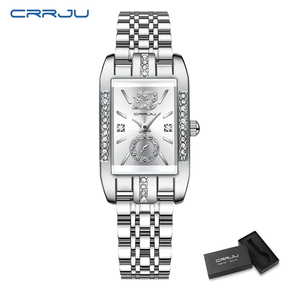 CRRJU Luxury Rectangle Womens Waterproof Watches
