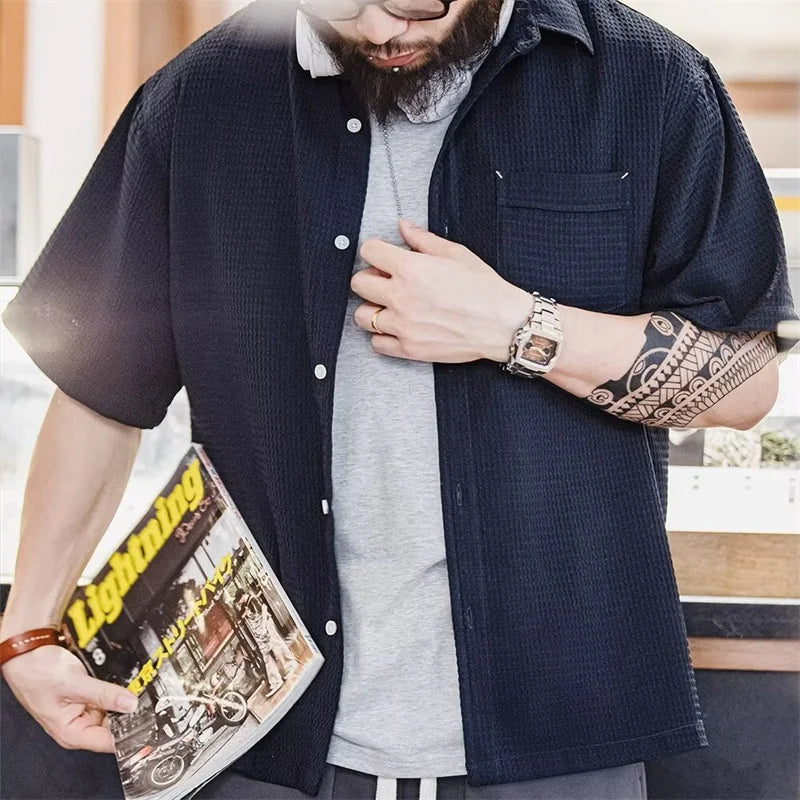 High Quality Casual Retro Men's Waffle Cargo Shirts