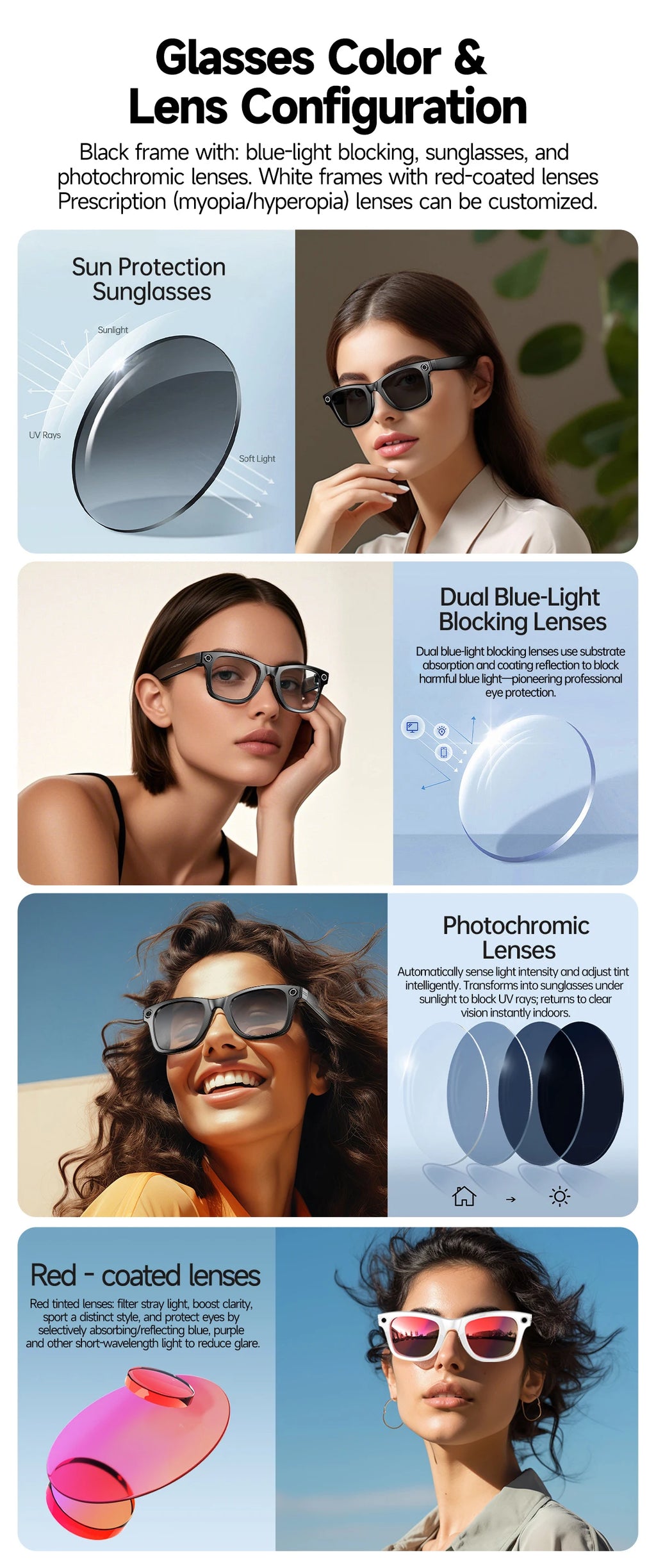 800W AI Camera Smart Glasses – Translation, Photo/Video, Waterproof, Calls, Color-Changing