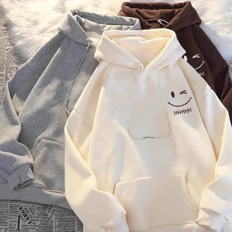 Unisex Funny Smiley Hoodie – Heavyweight Loose Cashmere Pullover