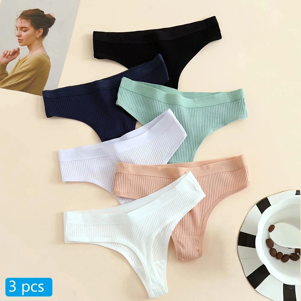 3Pcs/Lot Women's Panties Cotton Underwear Low Waist Thong T Back