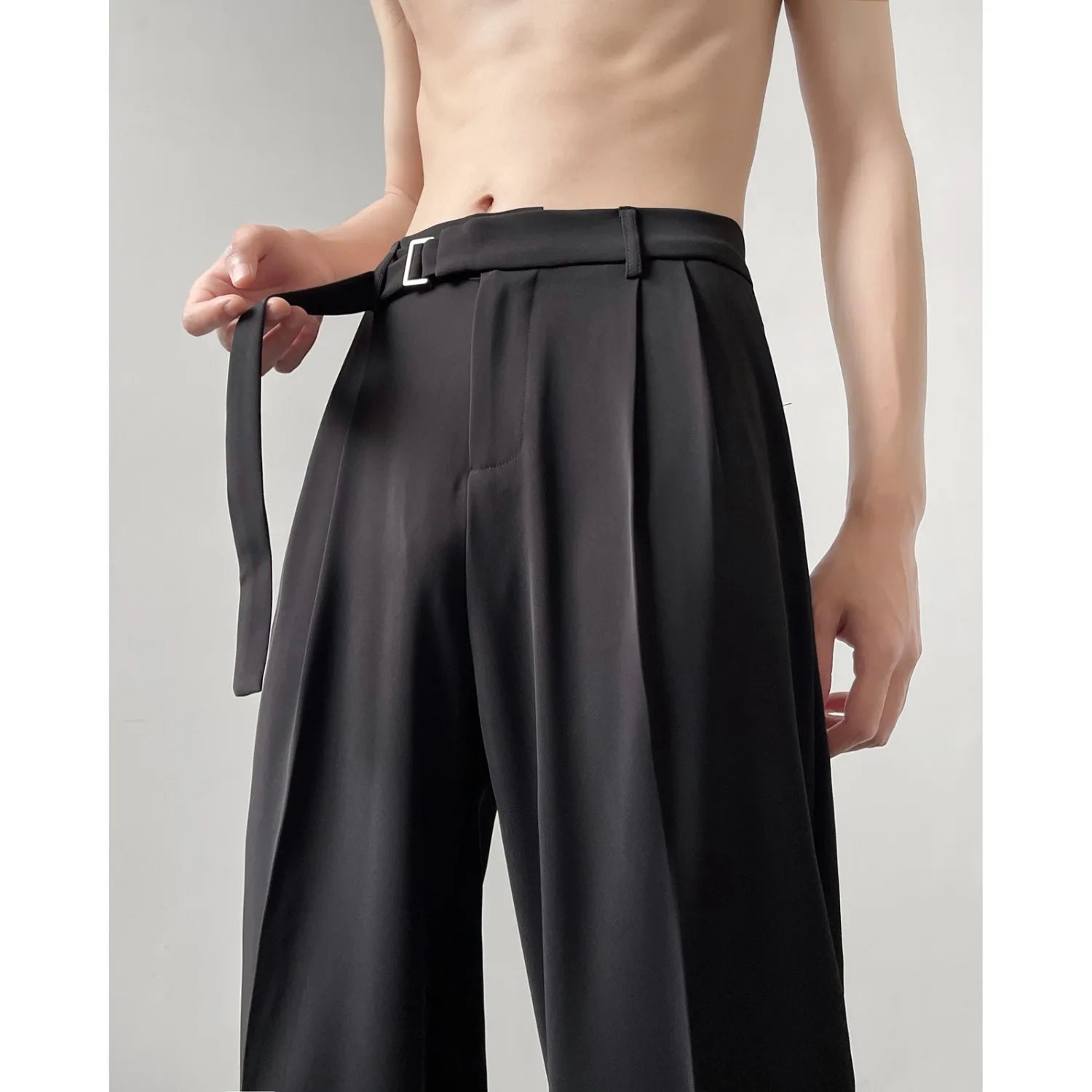 Retro High-End Wide-Leg Trousers with Belt (Men’s Casual Luxury Style)