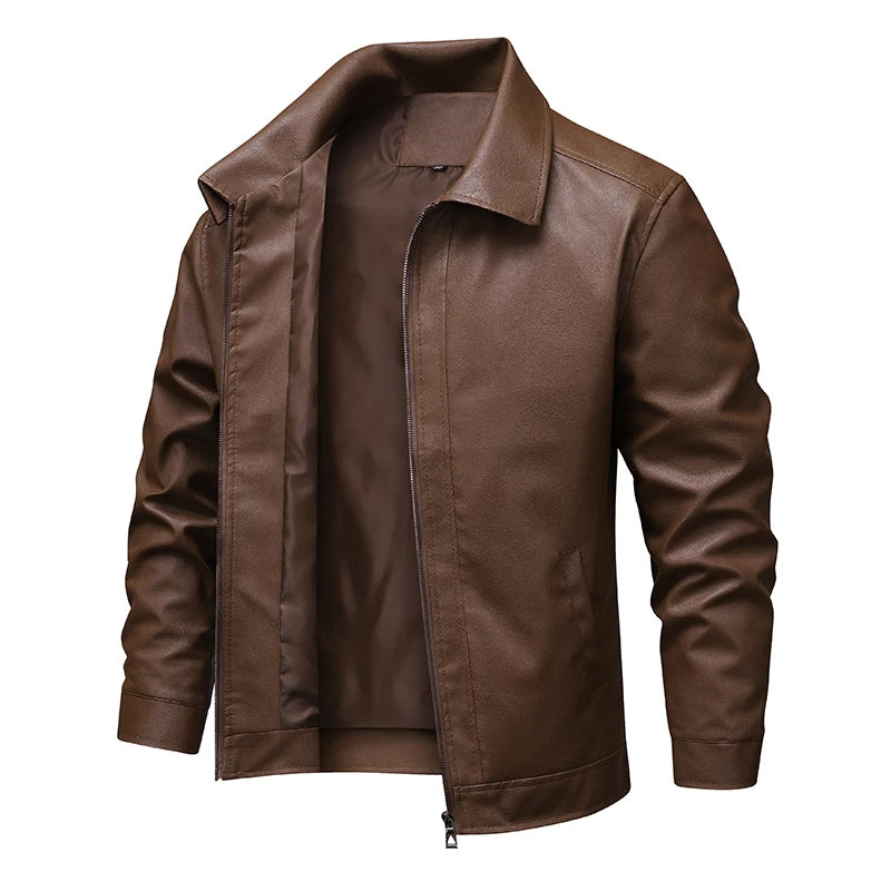 Men’s Black Faux Leather Biker Jacket – Casual Windbreaker