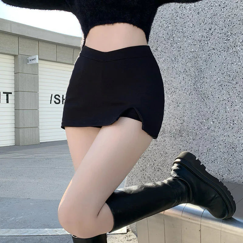 Black High-Waist Split Mini Skirt (Sexy Club & Streetwear Style)