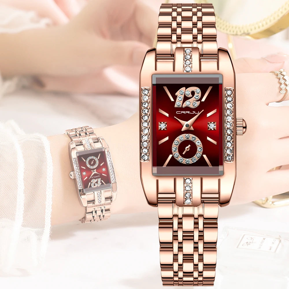 CRRJU Luxury Rectangle Womens Waterproof Watches