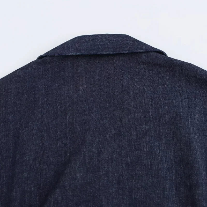 1975 Denim Midi Dress with Lapel & Slim Waist