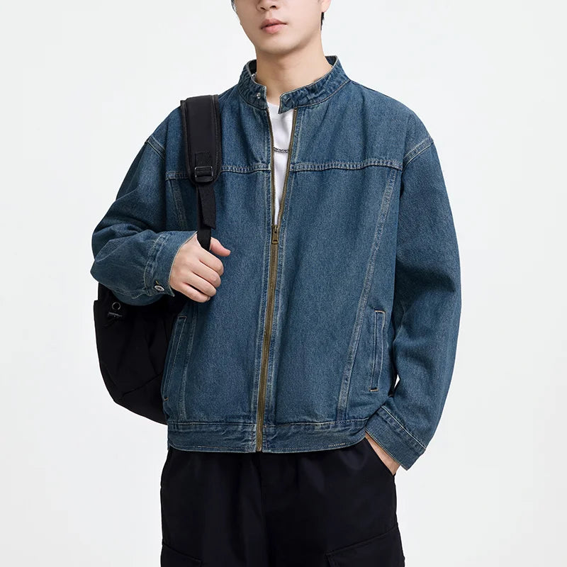 Men’s Casual Denim Jacket – Zipper Loose High Street Workwear