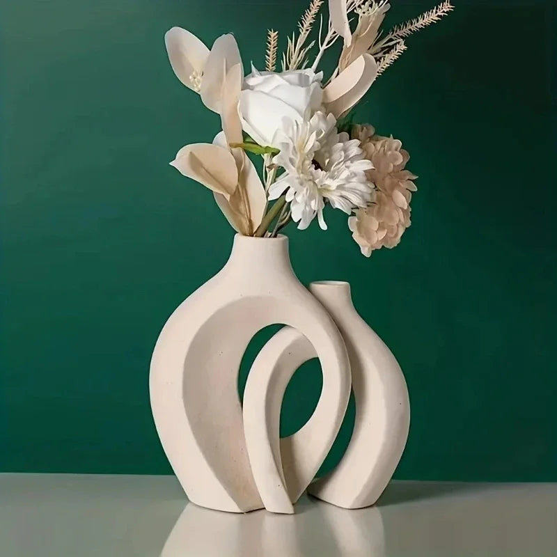 Set of 2 Nordic Modern Hollow Vases – Plastic Decorative Flower Vases for Living Room