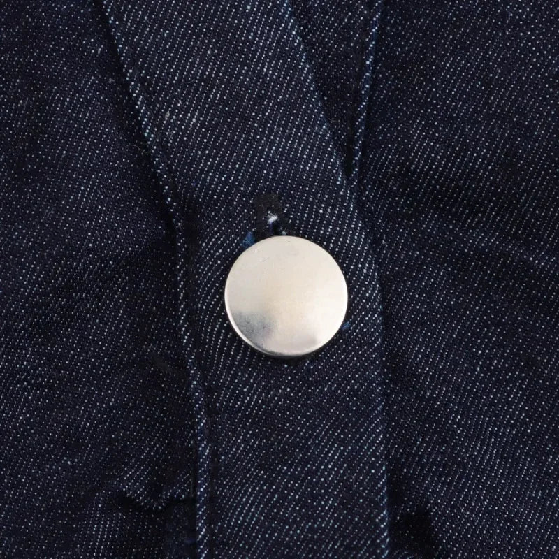 1975 Denim Midi Dress with Lapel & Slim Waist