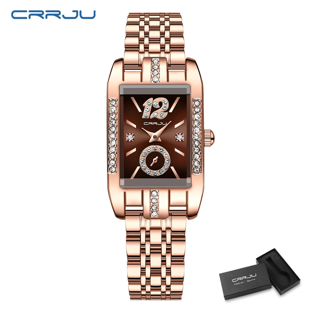 CRRJU Luxury Rectangle Womens Waterproof Watches