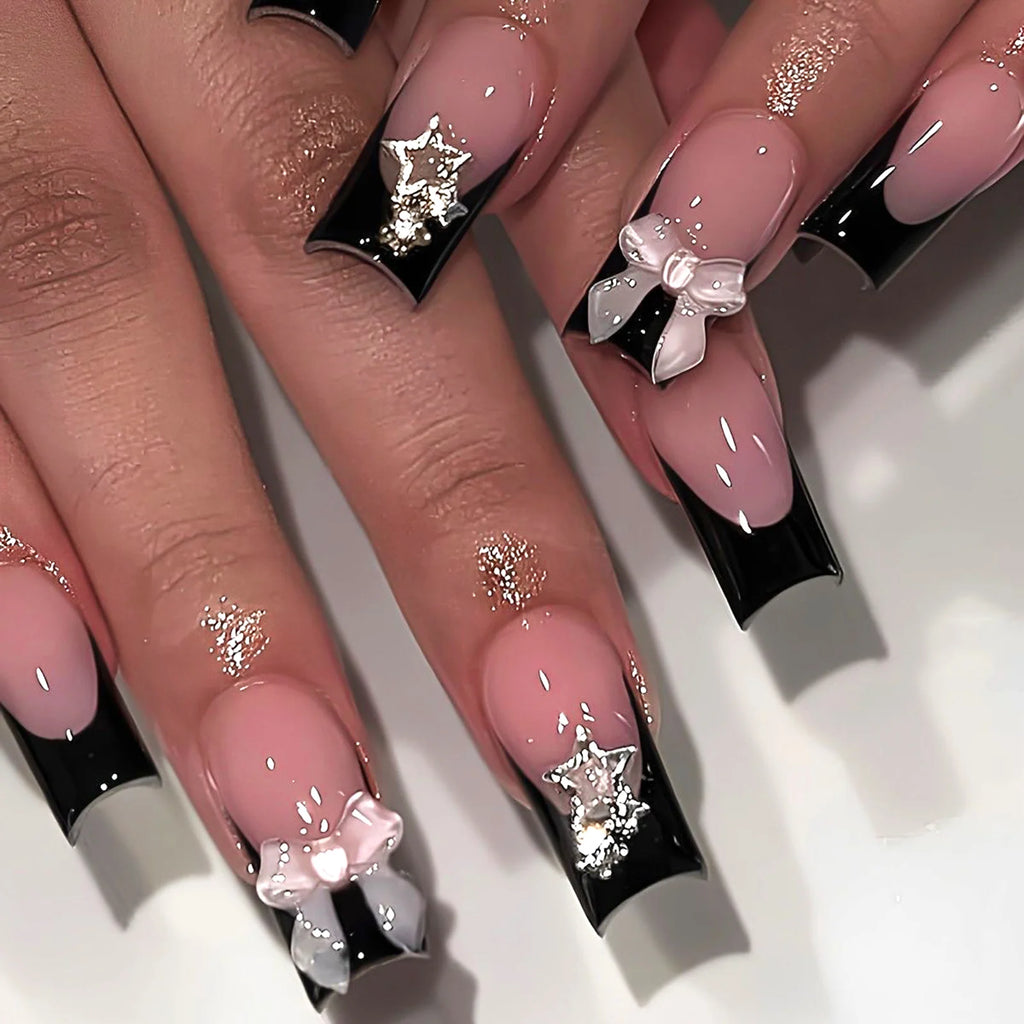 White French Press on Nails 3D Bowknot