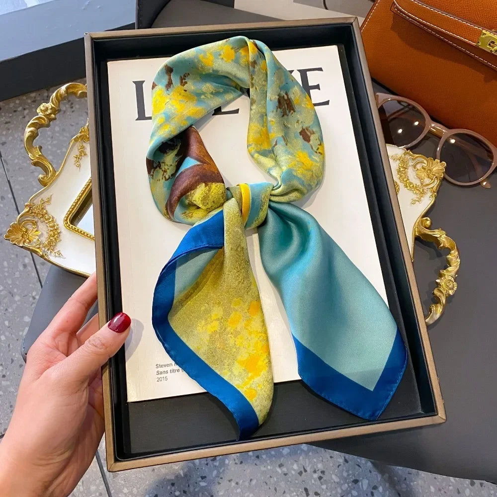 Fashion 70cm  Square Scarf Women Satin Hair Bandana