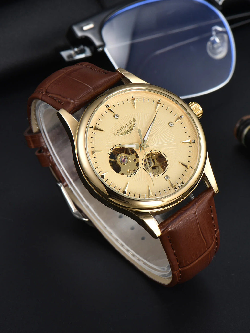 LONGLUX elegant style automatic mens waterproof watch