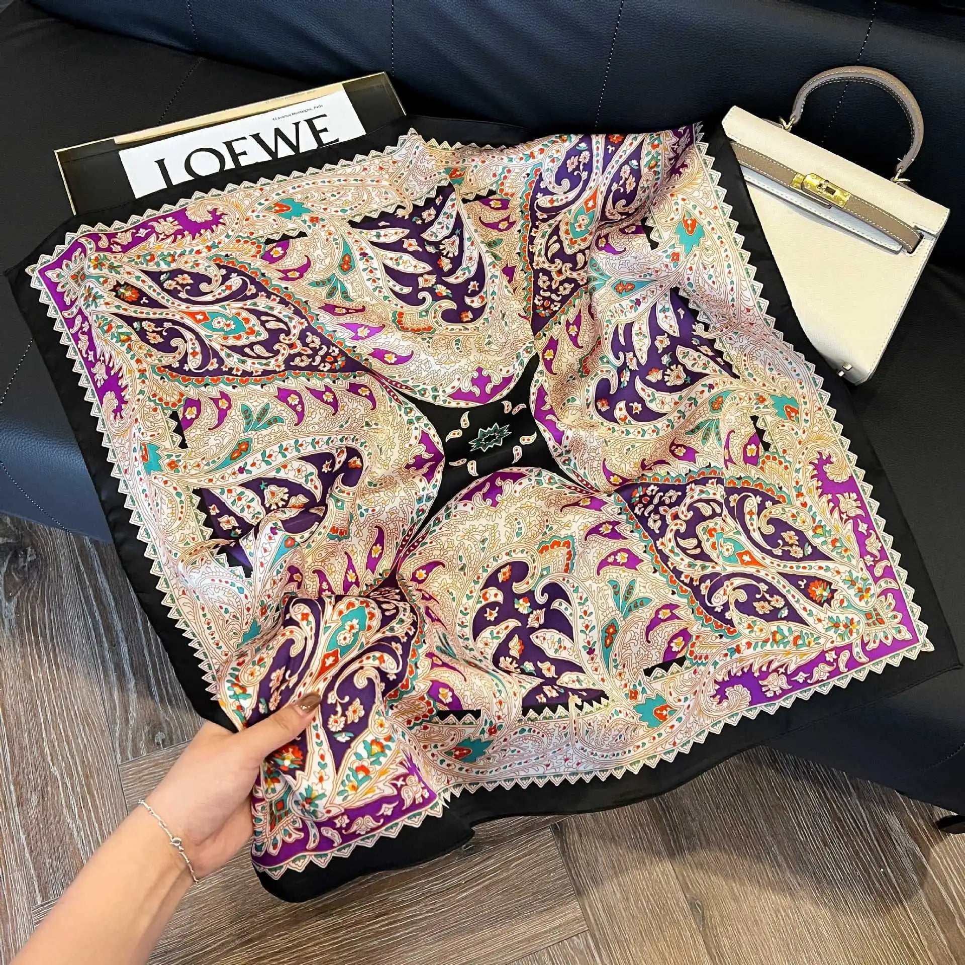 Luxury  Square Scarf Soft Satin For Women