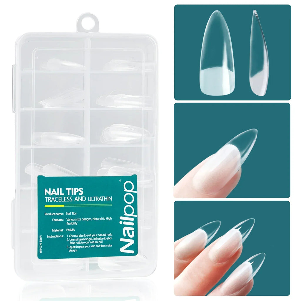 Nailpop 120pcs/box Gel X Nail Tips Medium Short Almond Shape