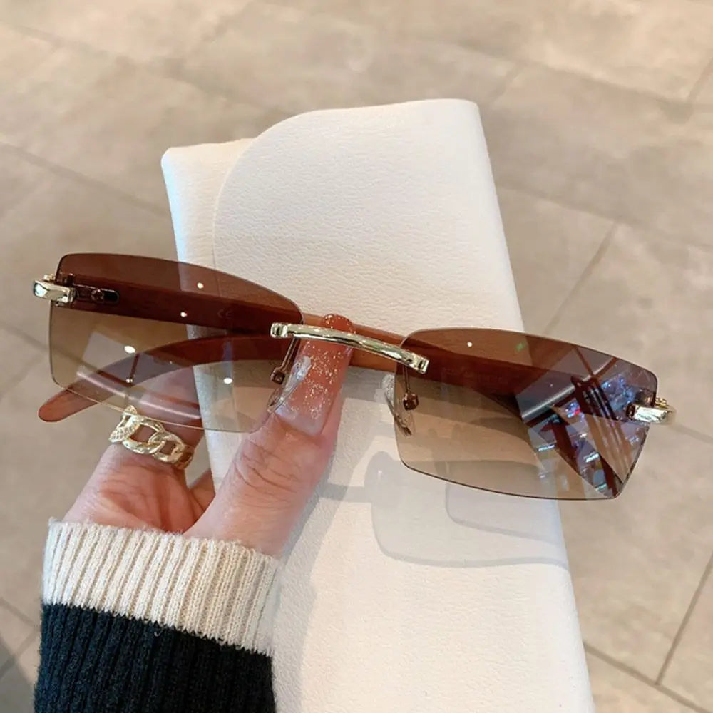 Trendy Rectangle  Rimless Punk Sunglasses UV400