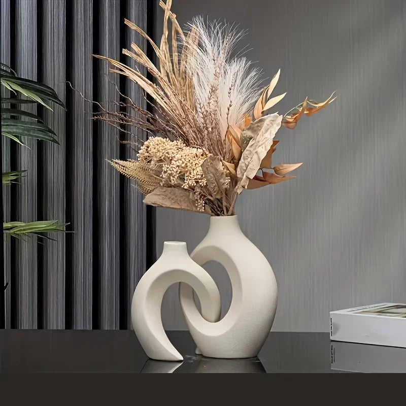 Set of 2 Nordic Modern Hollow Vases – Plastic Decorative Flower Vases for Living Room
