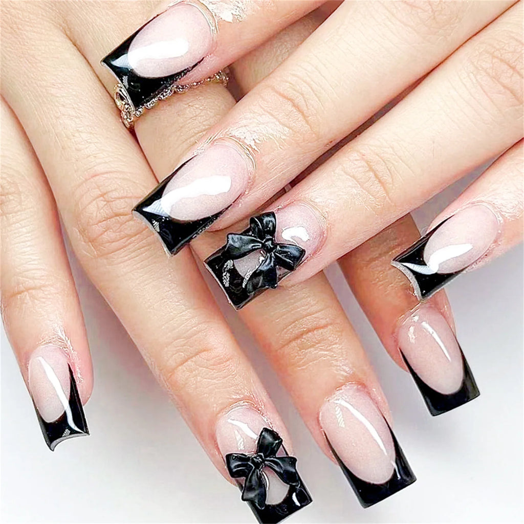 White French Press on Nails 3D Bowknot