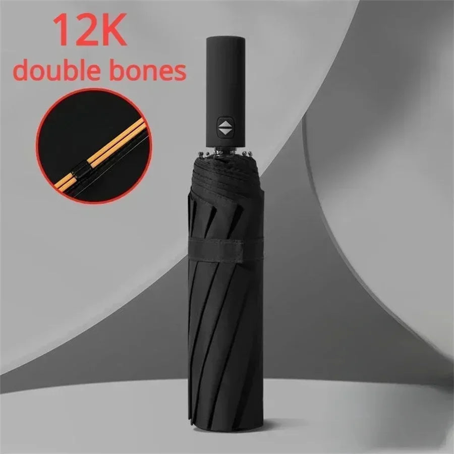 Black Automatic Folding Umbrella with UV Protection & Durable Frame