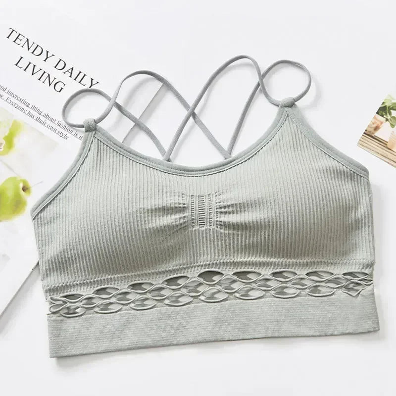 Women’s Cross Strap Push Up Sports Bra – Breathable Gym Crop Top