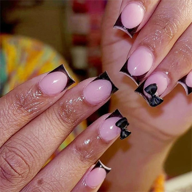 White French Press on Nails 3D Bowknot
