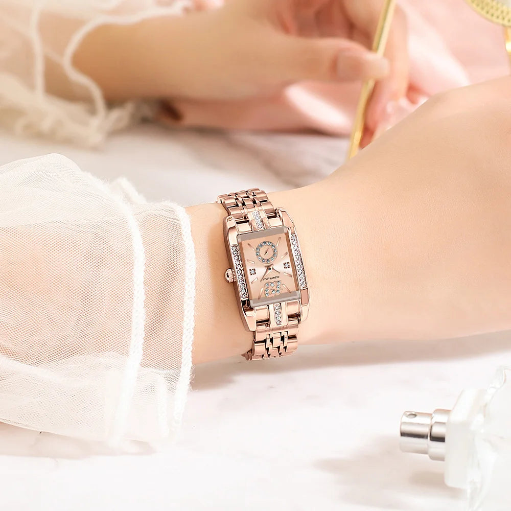 CRRJU Luxury Rectangle Womens Waterproof Watches