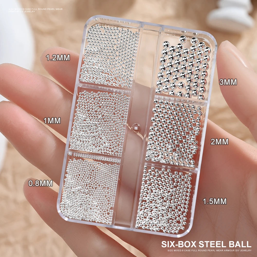 1 Box Half Round Flatback Nail Rhinestones Multi Size Gold& Silver